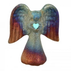 Raku Potteryworks Angel Gifts Spirit Angel With Gemstone Heart Handcrafted (2.5") From Raku Pottery