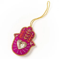 Matr Boomie Hamsa Hand Heart Plush Ornament - Larissa Collection, Handcrafted In India
