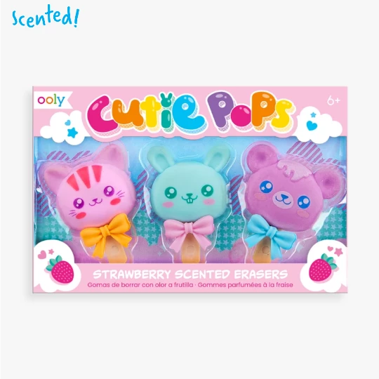 Ooly Cutie Pops Strawberry-Scented Puzzle Erasers Set