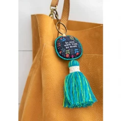 Natural Life Be Nice Work Hard Be Brave Mantra Beaded Tassel Keychain