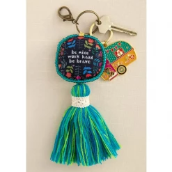 Natural Life Be Nice Work Hard Be Brave Mantra Beaded Tassel Keychain