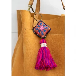 Natural Life Good Vibes Only Mantra Beaded Tassel Keychain