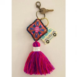 Natural Life Good Vibes Only Mantra Beaded Tassel Keychain