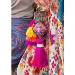 Natural Life Good Vibes Only Mantra Beaded Tassel Keychain