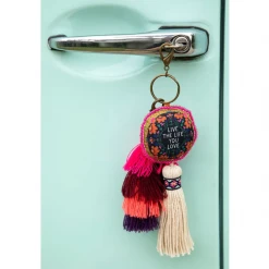 Natural Life Live The Life You Love Mantra Beaded Tassel Keychain