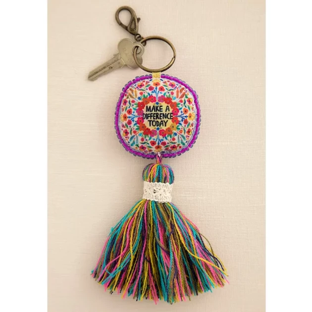 Hot Sale ๐ Natural Life Make A Difference Mantra Beaded Tassel Keychain ๐ 3 Natural Life Make A Difference Mantra Beaded Tassel Keychain