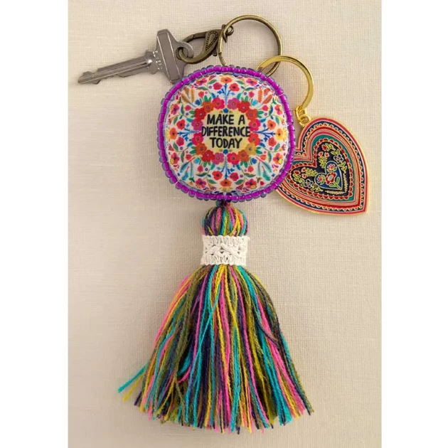 Hot Sale ๐ Natural Life Make A Difference Mantra Beaded Tassel Keychain ๐ 5 Natural Life Make A Difference Mantra Beaded Tassel Keychain