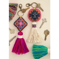Natural Life Good Vibes Only Mantra Beaded Tassel Keychain
