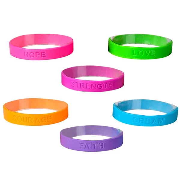 Budget 🥰 RI Novelty 6 Positive Words Rubber Bracelets 🎁 3 RI Novelty 6 Positive Words Rubber Bracelets