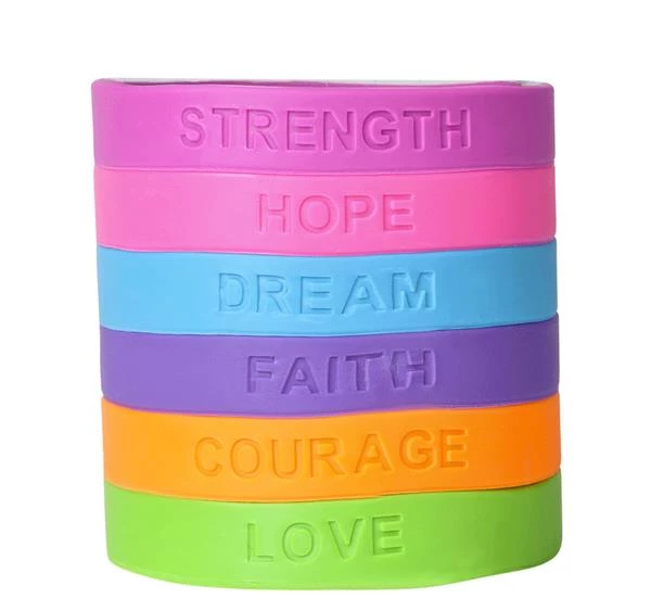 Budget 🥰 RI Novelty 6 Positive Words Rubber Bracelets 🎁 4 RI Novelty 6 Positive Words Rubber Bracelets