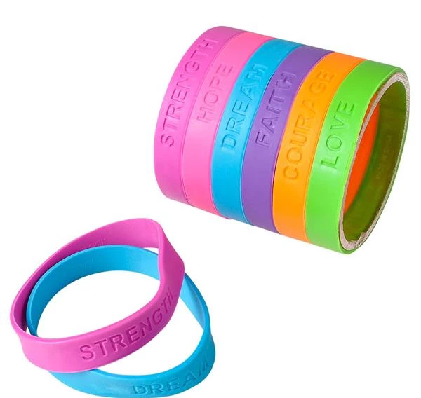 Budget 🥰 RI Novelty 6 Positive Words Rubber Bracelets 🎁 2 RI Novelty 6 Positive Words Rubber Bracelets
