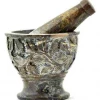 Om Imports Floral Carved Soapstone Mortar & Pestle - 3.5"H, 4"D