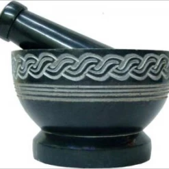 New Age Imports Celtic Knot Carved Soap Stone Mortar & Pestle 2.5"H 4"D