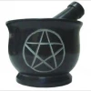 New Age Imports Pentacle Carved Mortar & Pestle Black Stone 4"W 3"H
