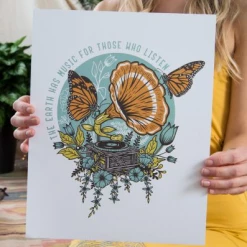 The Earth Has Music For Those Who Listen Gramophone And Butterflies Art Print By Soul Flower