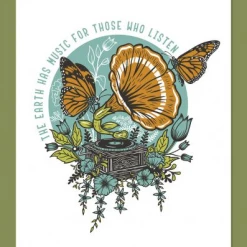 The Earth Has Music For Those Who Listen Gramophone And Butterflies Art Print By Soul Flower
