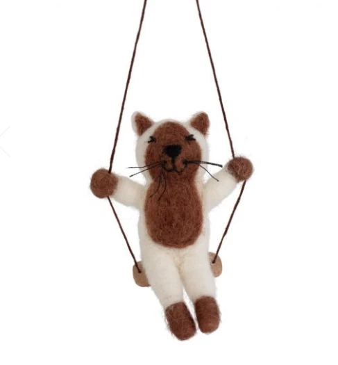 New 🎁 Ten Thousand Villages Cat On A Swing Ornament Handcrafted In Nepal 💯 4 Ten Thousand Villages Cat On A Swing Ornament Handcrafted In Nepal