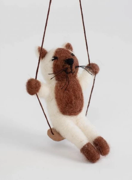 New 🎁 Ten Thousand Villages Cat On A Swing Ornament Handcrafted In Nepal 💯 3 Ten Thousand Villages Cat On A Swing Ornament Handcrafted In Nepal
