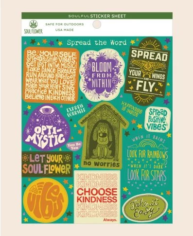 Discount ๐ Soul Flower Spread The Word Kindness Inspiration Sticker Sheet ๐ 3 Soul Flower Spread The Word Kindness Inspiration Sticker Sheet