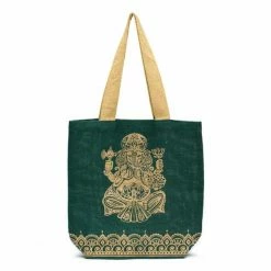 Matr Boomie Global Fair Trade Gifts Metallic Ganesha Jute Tote Handcrafted In India