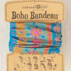 Natural Life Aqua Floral Stripes Print Boho Bandeau