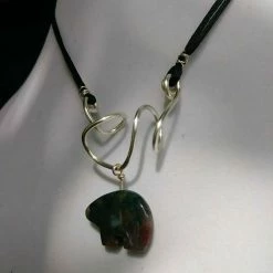 Dawn Welburn - Consignment Freeform Silver Wire With Jasper Bear On Satin Cord Local Artisan Handmade Gifts