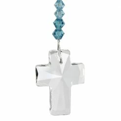 Woodstock Chimes Aquamarine Crystal Cross Suncatcher