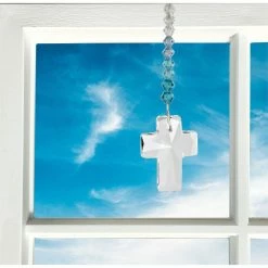 Woodstock Chimes Aquamarine Crystal Cross Suncatcher