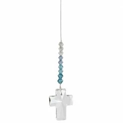Woodstock Chimes Aquamarine Crystal Cross Suncatcher