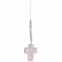 Woodstock Chimes Pink Rose Crystal Cross Suncatcher