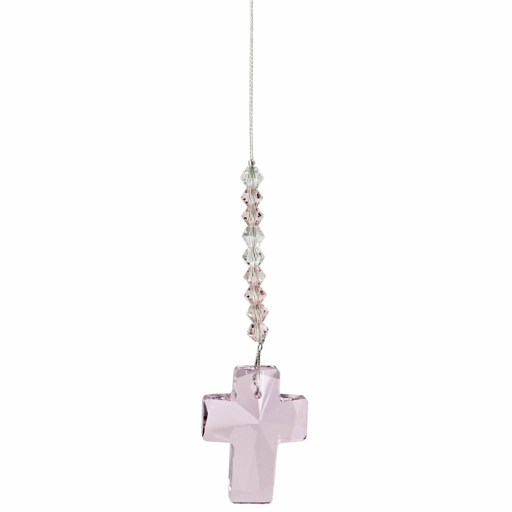 Best reviews of 🔥 Woodstock Chimes Pink Rose Crystal Cross Suncatcher 😍 4 Woodstock Chimes Pink Rose Crystal Cross Suncatcher