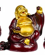 Kheops International 2" Gold & Red Buddha Figurines (Safe Travels, Prosperity, Love, Spiritual Journey, Happy Home, And Long Life)