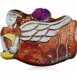 Raku Potteryworks Angel Gifts Moon Angel Holiday Ornament From Raku Pottery