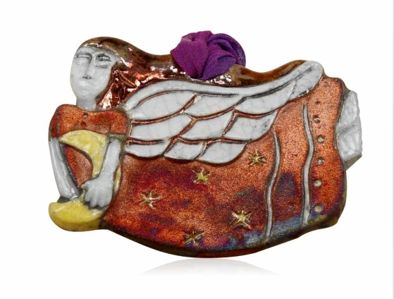 New ๐งจ Raku Potteryworks Angel Gifts Moon Angel Holiday Ornament From Raku Pottery โจ 3 Raku Potteryworks Angel Gifts Moon Angel Holiday Ornament From Raku Pottery